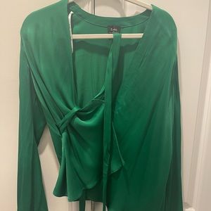 Bardot green silk wrap blouse